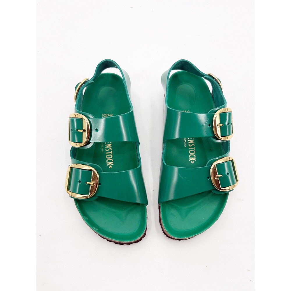 Birkenstock Milano Big Buckle Sandals High-Shine Digital Green Gold Buckle 39